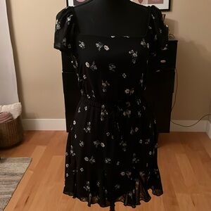 BLACK STRETCHY FLOWY MINI DRESS
